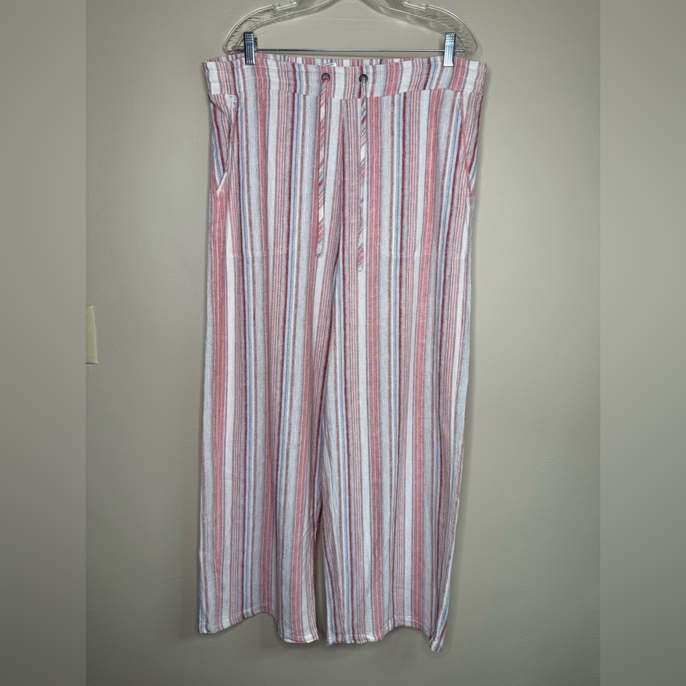 Westport Multicolor Striped Linen Blend Palazzo Pants Size Large